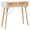 vidaXL Console Table | White | Engineered wood, solid pinewood, natural rattan