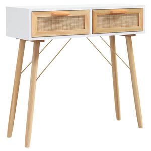 vidaXL Console Table | White | Engineered wood, solid pinewood, natural rattan
