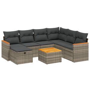 vidaXL 8 Piece Garden Sofa Set with Cushions Grey Poly Rattan