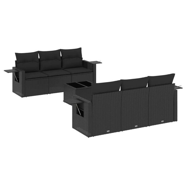 vidaXL 7 Piece Garden Sofa Set with Cushions Black Poly Rattan