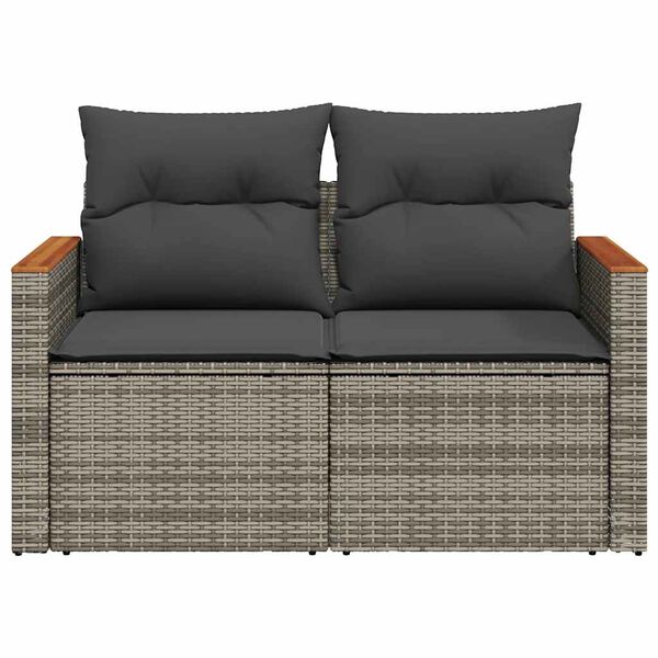vidaXL Garden Sofa with Cushions 2-Seater Grey Poly Rattan