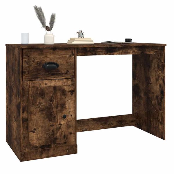 vidaXL Desk with Drawer Smoked Oak 115x50x75 cm Engineered Wood