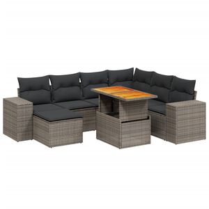 vidaXL 8 Piece Garden Sofa Set with Cushions Grey Poly Rattan