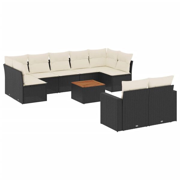 vidaXL 10 Piece Garden Sofa Set with Cushions Black Poly Rattan
