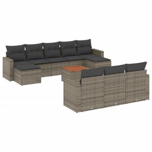 vidaXL 11 Piece Garden Sofa Set with Cushions Grey Poly Rattan
