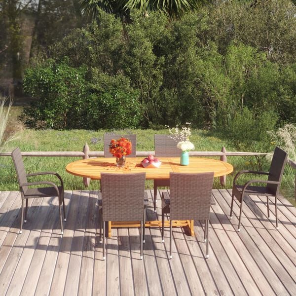 vidaXL 7 Piece Garden Dining Set Poly Rattan Brown
