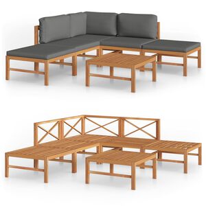vidaXL 6 Piece Garden Lounge Set with Grey Cushions Solid Teak Wood