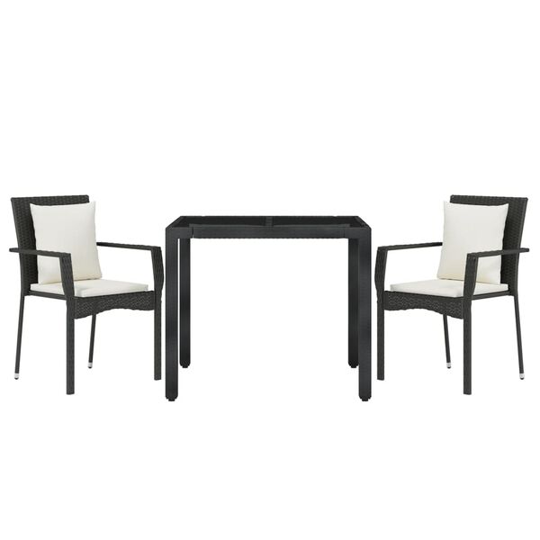 vidaXL 3 Piece Garden Dining Set with Cushions Black Poly Rattan