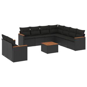vidaXL 10 Piece Garden Sofa Set with Cushions Black Poly Rattan