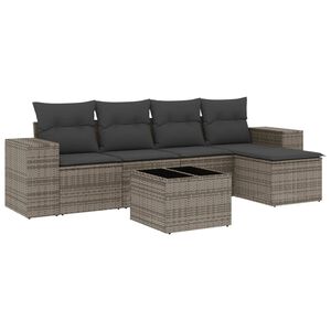 vidaXL 6 Piece Garden Sofa Set with Cushions Grey Poly Rattan
