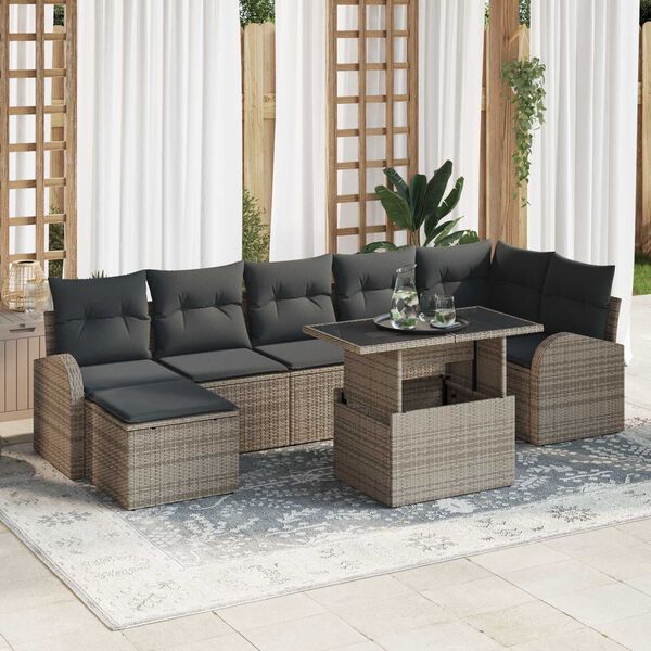vidaXL Garden Sofa Set with Cushion 8 pcs Grey Poly rattan