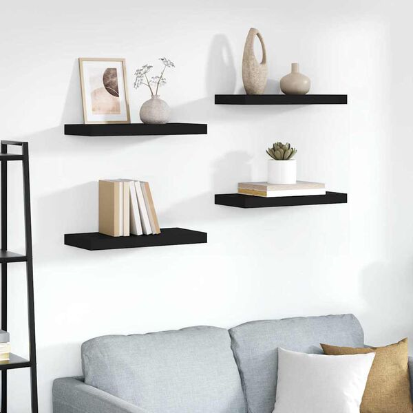 vidaXL Floating Wall Shelves 4 pcs Black 50x23x3.8 cm MDF