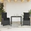 vidaXL 3 Piece Garden Dining Set with Cushions Black Poly Rattan