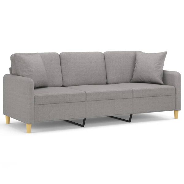 vidaXL 3-Seater Sofa with Pillows&Cushions Light Grey 180 cm Fabric