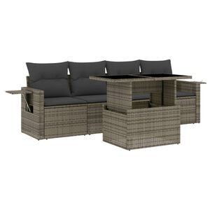 vidaXL 5 Piece Garden Sofa Set with Cushions Grey Poly Rattan