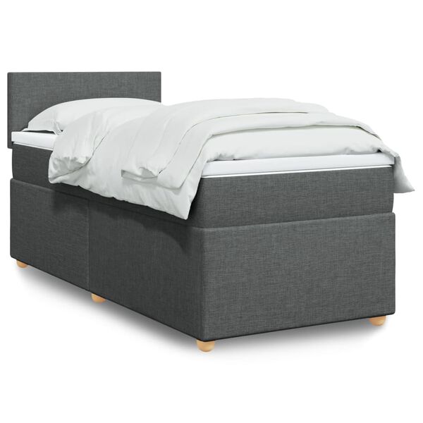 vidaXL Box Spring Bed with Mattress Dark Grey King Single Fabric