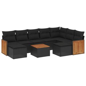 vidaXL 10 Piece Garden Sofa Set with Cushions Black Poly Rattan