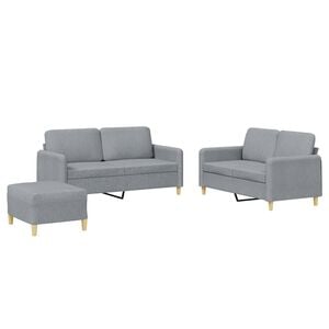 vidaXL 3 Piece Sofa Set with Cushions Light Grey Fabric