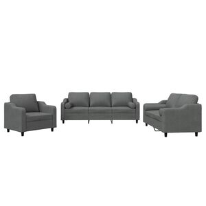 vidaXL 3 Piece Sofa Set with Pillows Dark Grey Fabric