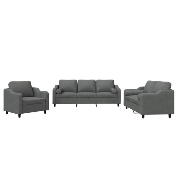 vidaXL 3 Piece Sofa Set with Pillows Dark Grey Fabric