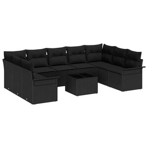 vidaXL Garden Sofa Set with Cushion 10 pcs Black Poly Rattan