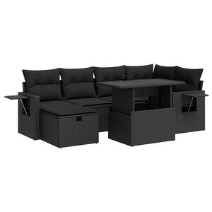 vidaXL 7 Piece Garden Sofa Set with Cushions Black Poly Rattan
