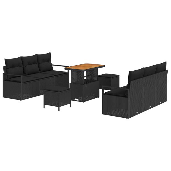 vidaXL Garden Sofa Set with Storage 9 pcs Black Poly rattan