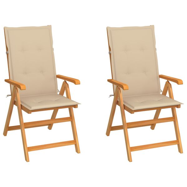 vidaXL Garden Chairs 2 pcs with Beige Cushions Solid Teak Wood