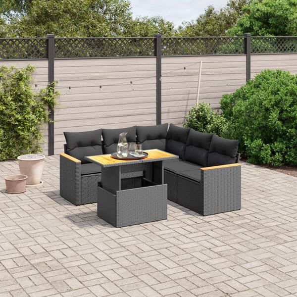 vidaXL 6 Piece Garden Sofa Set with Cushions Black Poly Rattan