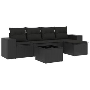 vidaXL 6 Piece Garden Sofa Set with Cushions Black Poly Rattan