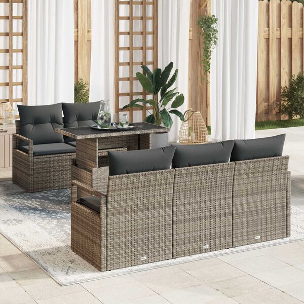 vidaXL Garden Sofa Set with Cushion 6 pcs Grey Poly rattan
