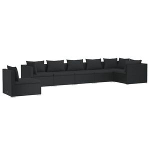 vidaXL 7 Piece Garden Lounge Set with Cushions Poly Rattan Black