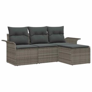 vidaXL Garden Sofa Set with Cushion 4 pcs Grey Poly rattan