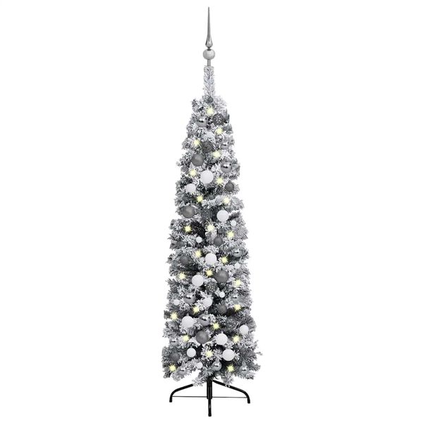 vidaXL Slim Pre-lit Christmas Tree with Ball Set&Flocked Snow Green 120cm