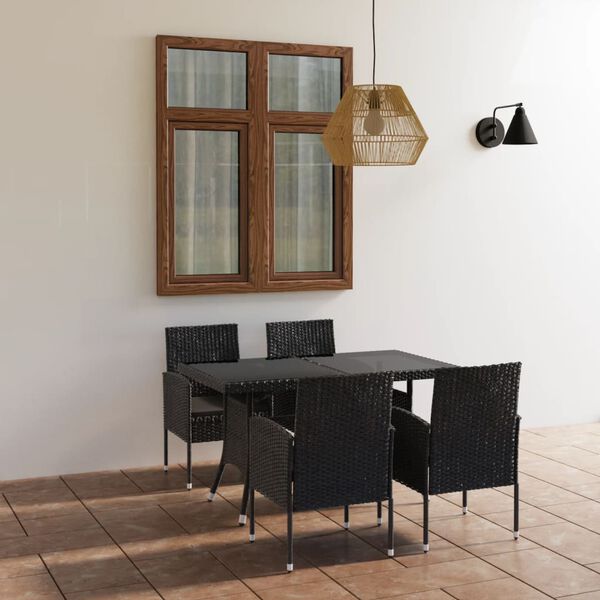 vidaXL 5 Piece Garden Dining Set Poly Rattan Black