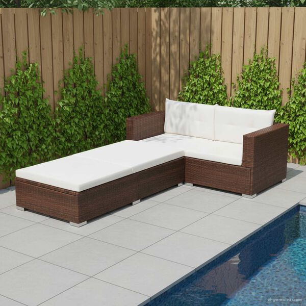 vidaXL 3 Piece Garden Lounge Set with Cushions Poly Rattan Brown