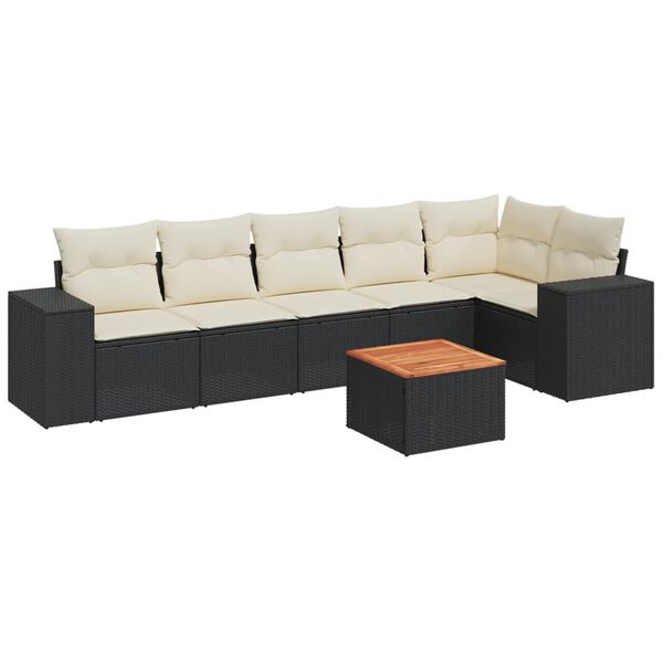 vidaXL 7 Piece Garden Sofa Set with Cushions Black Poly Rattan