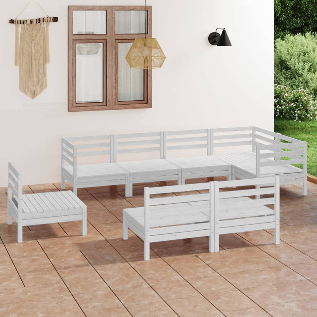 vidaXL 8 Piece Garden Lounge Set Solid Wood Pine White