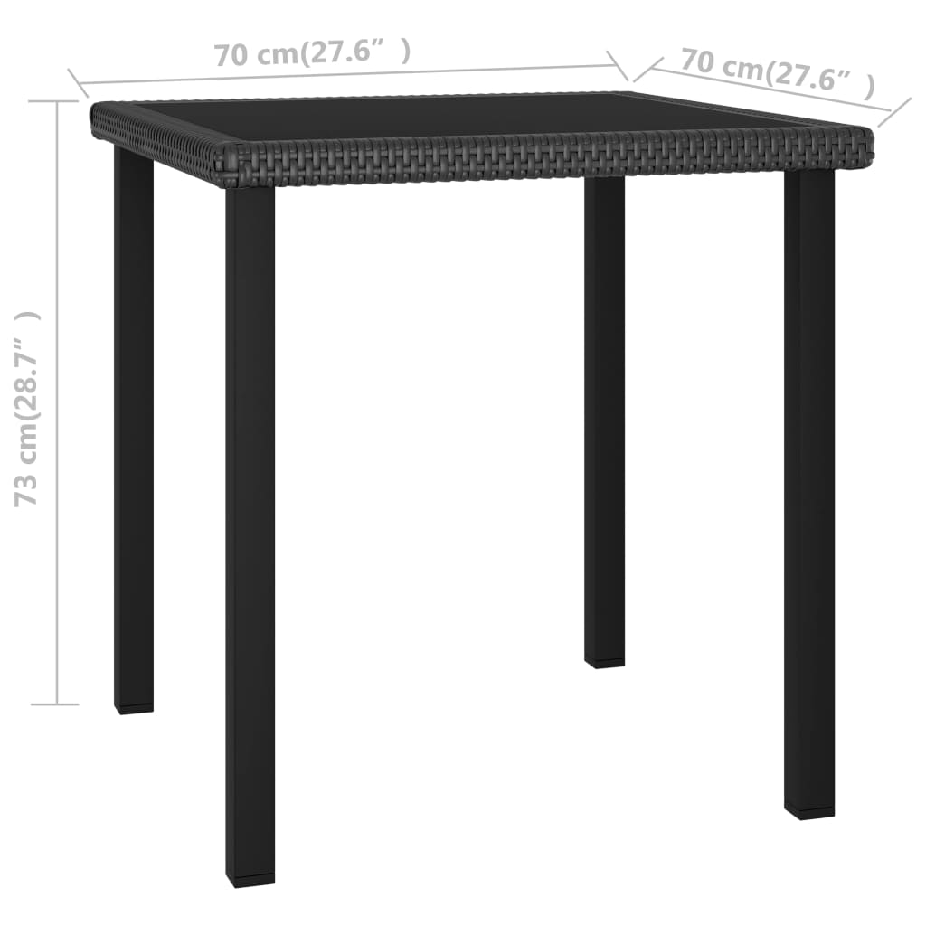 vidaXL Garden Dining Table Black 70x70x73 cm Poly Rattan