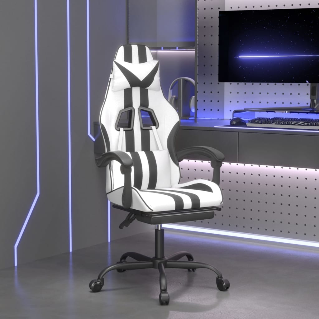 vidaXL Gaming Chair with Footrest White and Black Faux Leather