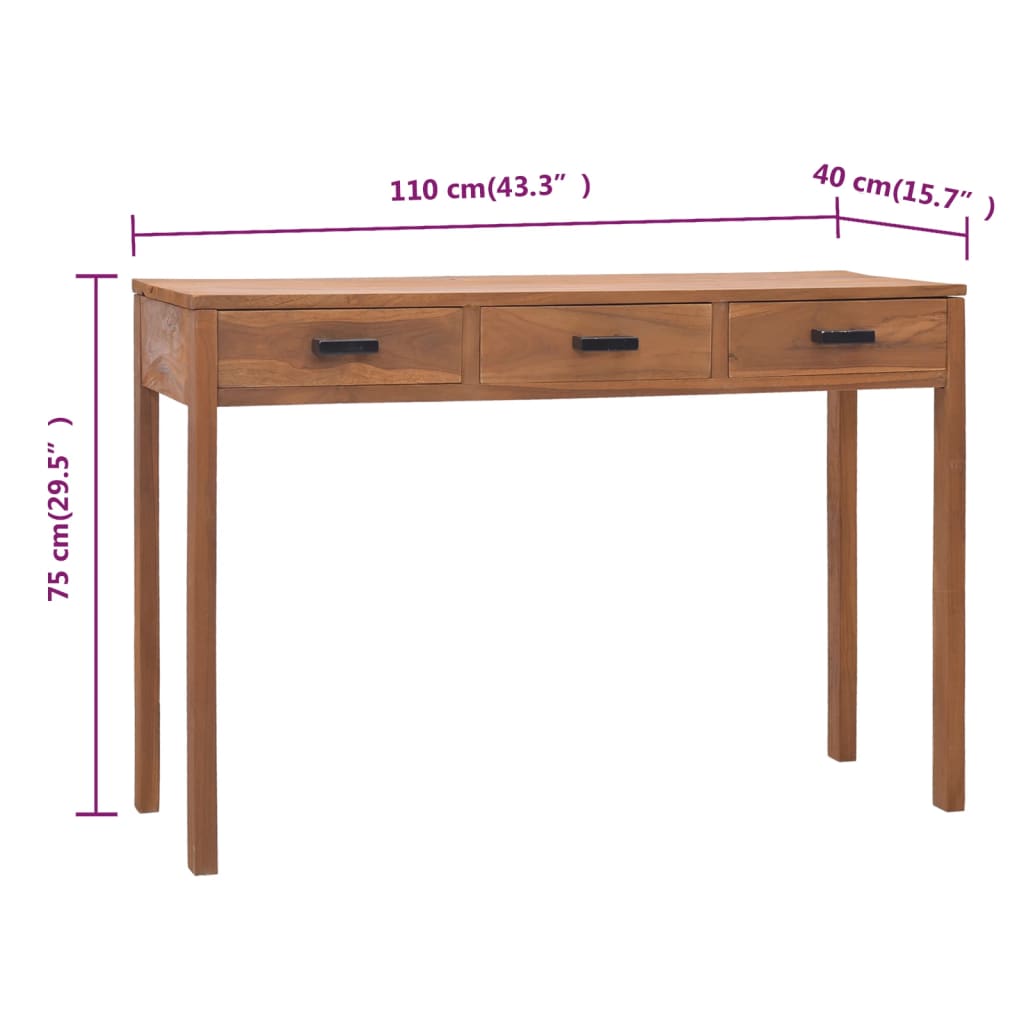 vidaXL Office Desk 110x40x75 cm Solid Teak Wood
