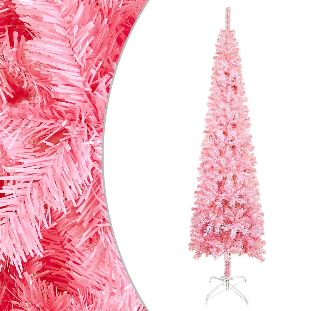 vidaXL Slim Pre-lit Christmas Tree Pink 210 cm