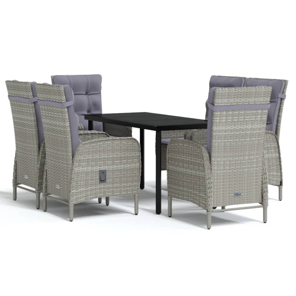 vidaXL 7 Piece Outdoor Dining Set with Cushions Grey and Black
