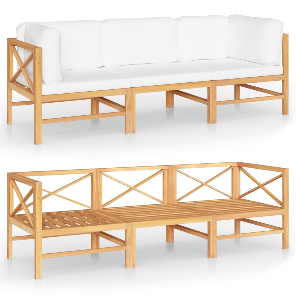 vidaXL 3-Seater Garden Sofa with Cream Cushions Solid Teak Wood