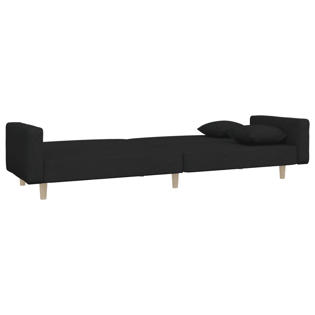 vidaXL 2-Seater Sofa Bed with Two Pillows Black Fabric