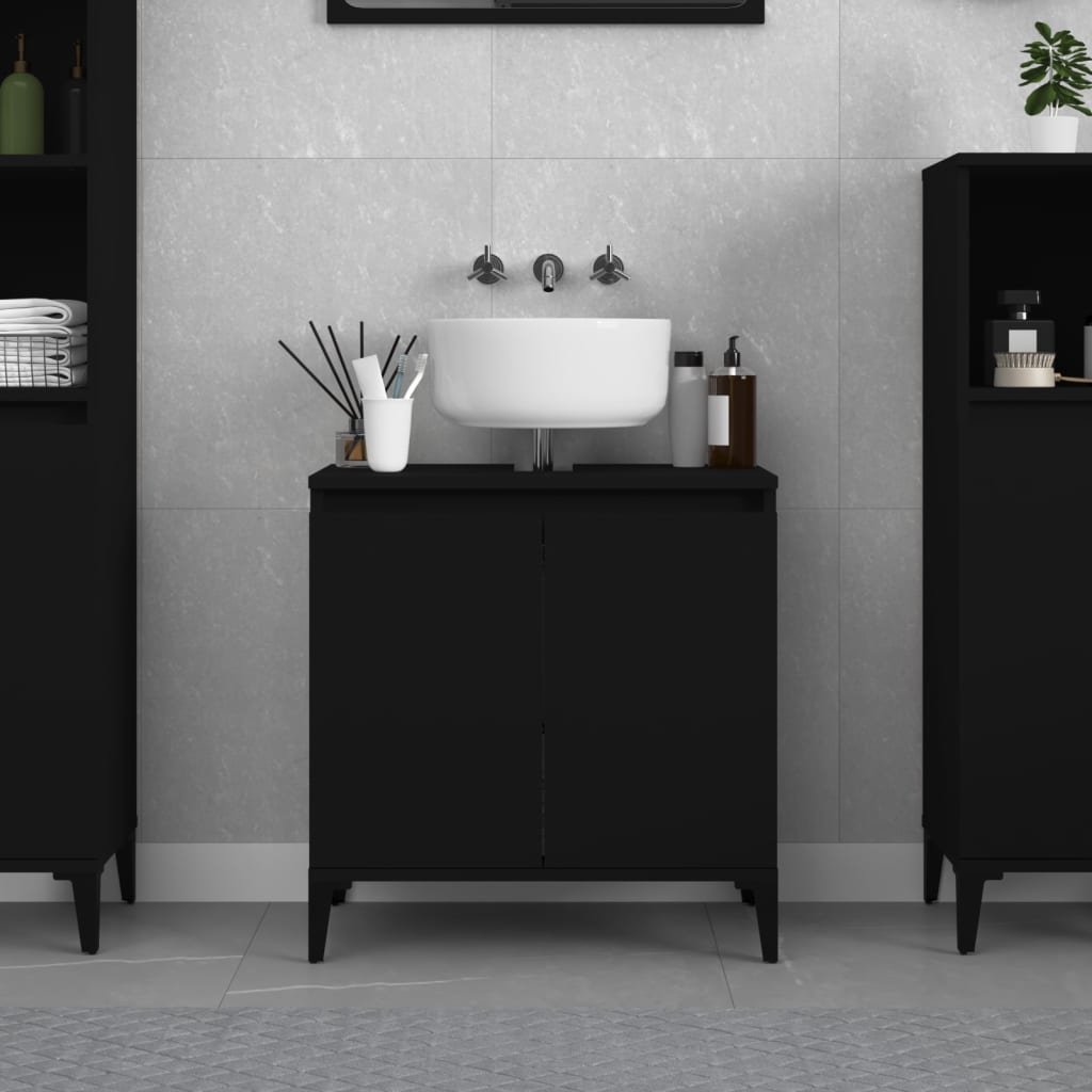 vidaXL Sink Cabinet Black 58x33x60 cm Engineered Wood