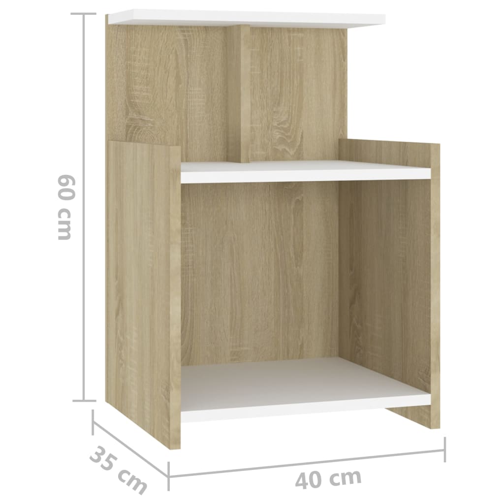 vidaXL Bed Cabinet White and Sonoma Oak 40x35x60 cm Engineered Wood