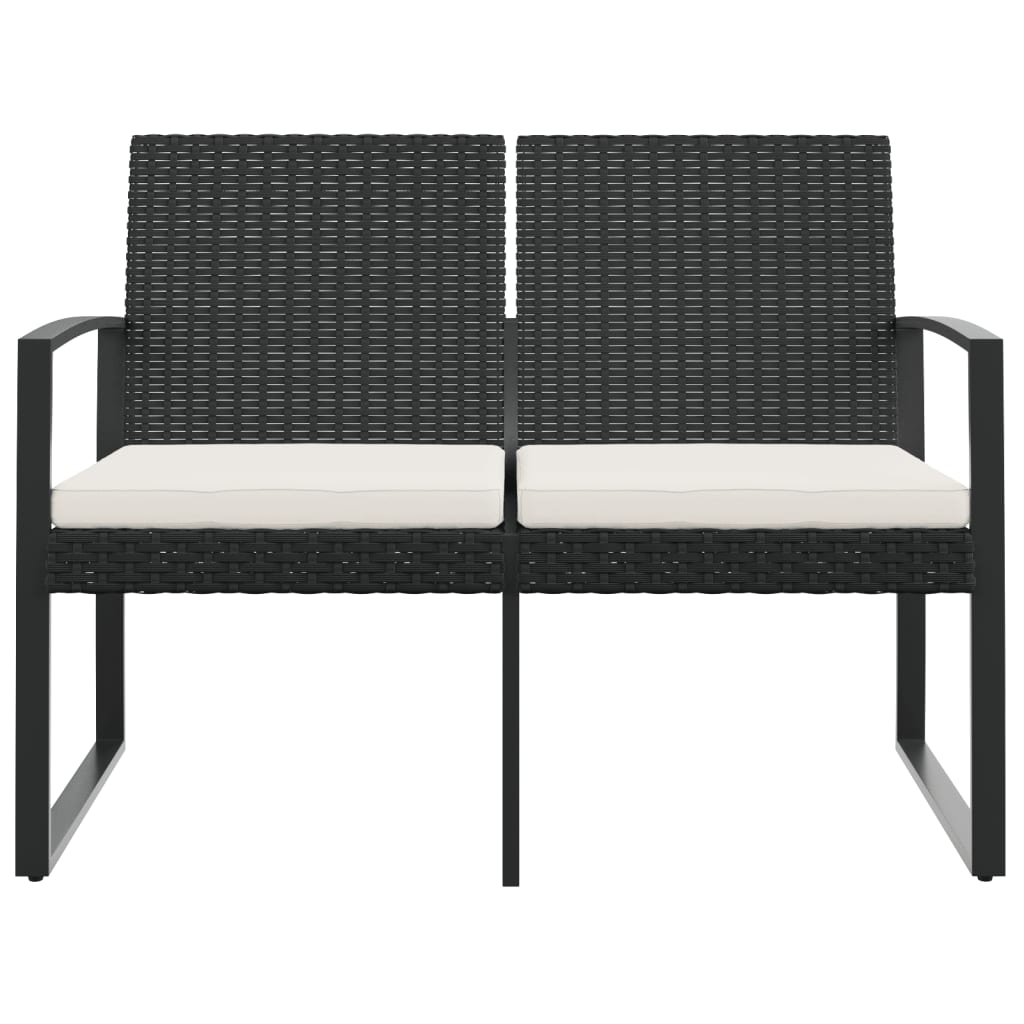 vidaXL 2-Seater Garden Bench with Cushions Black PP Rattan