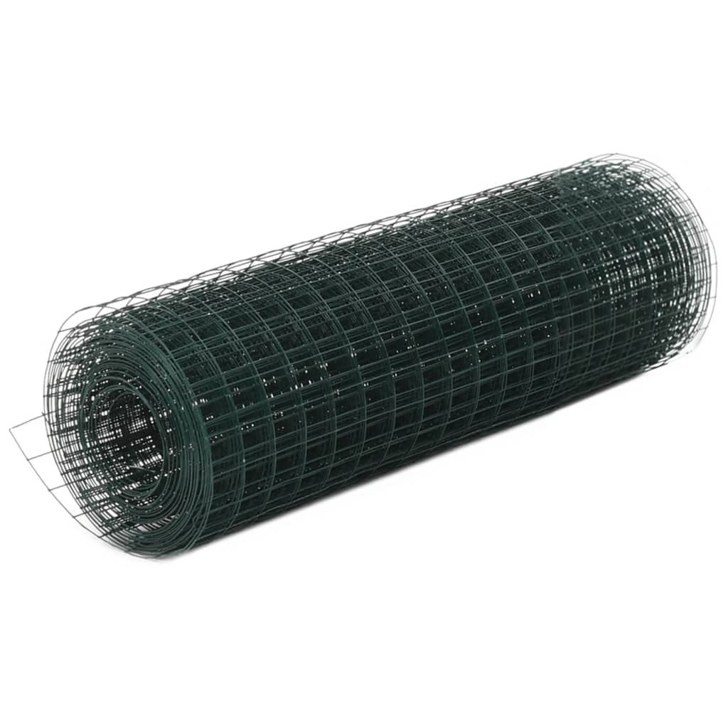 vidaXL Chicken Wire Fence Steel with PVC Coating 10x0.5 m Green