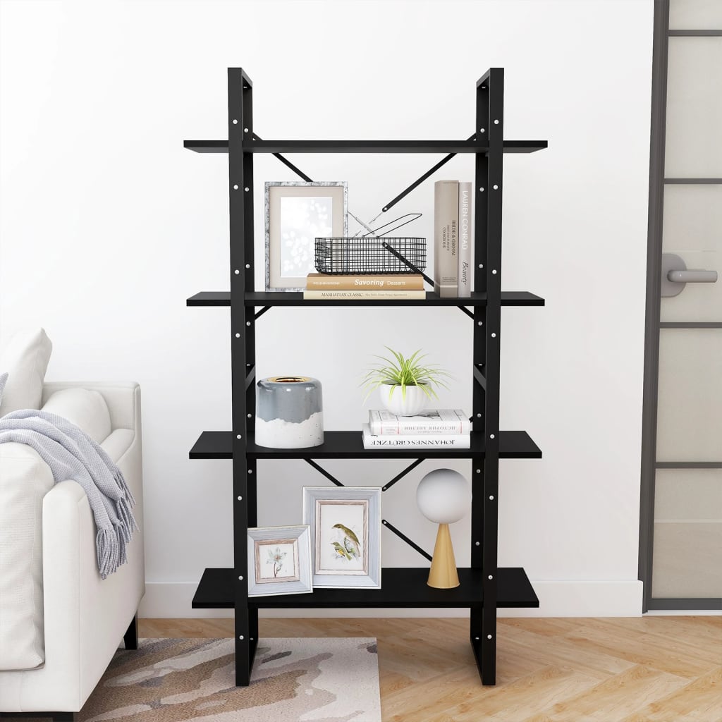 vidaXL 4-Tier Book Cabinet Black 80x30x140 cm Solid Pine Wood